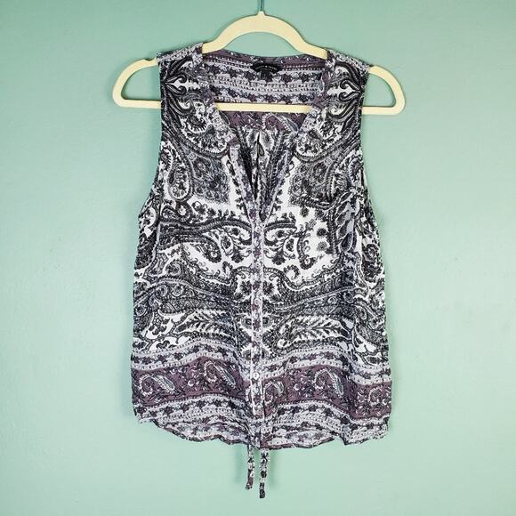Lucky Brand Black Multi Paisley Printed Button Down Sleeveless Top Size Large - Picture 1 of 9